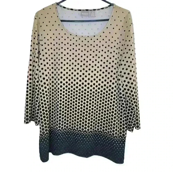 Chico's Womens Size 2 Top Polka Dot Tunic Blouse Slinky Career Office Large - Picture 1 of 11